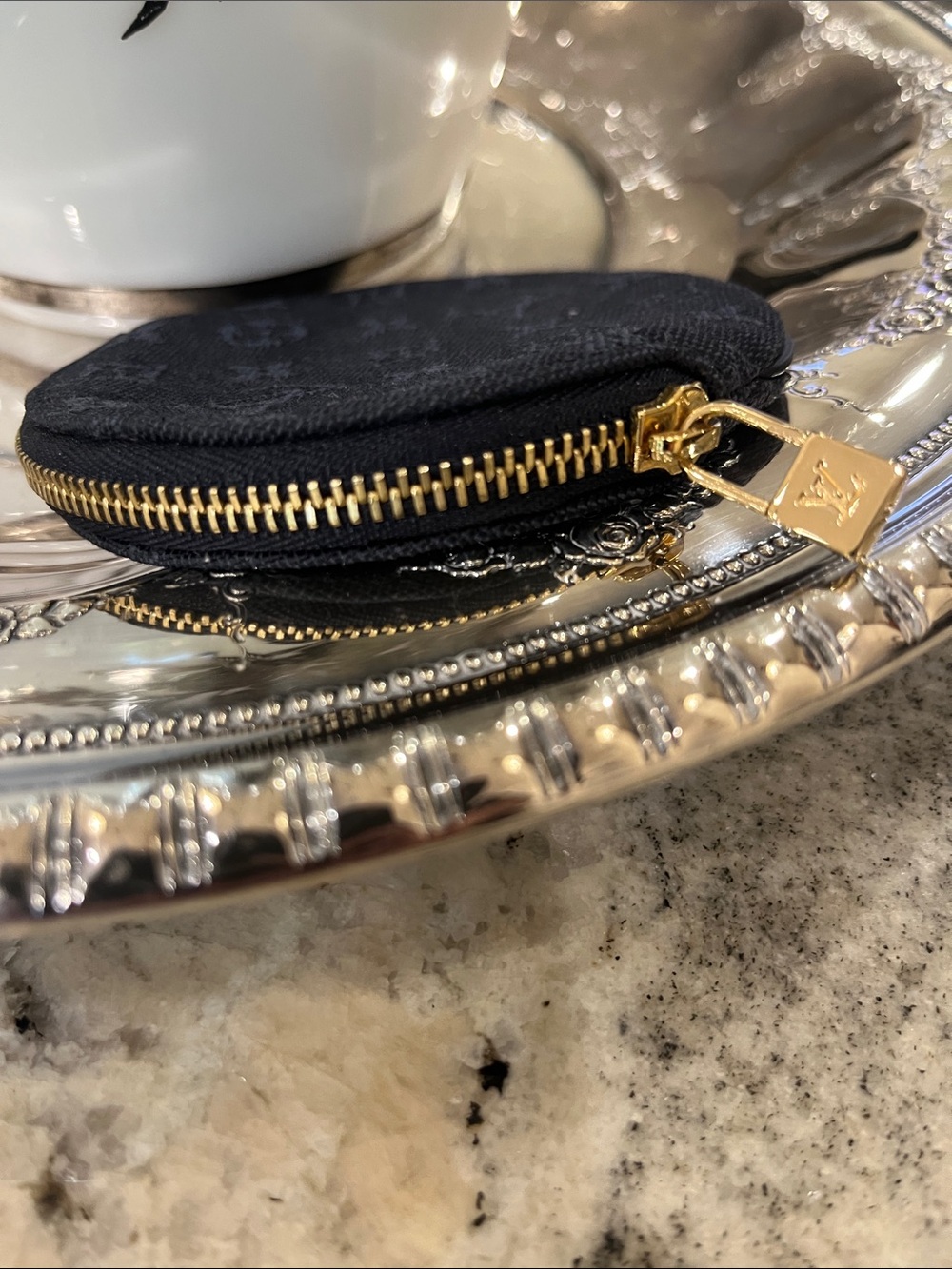 Louis Vuitton Navy Monogram Round Coin Pouch with Gold Hardware - Picture 2 of 8